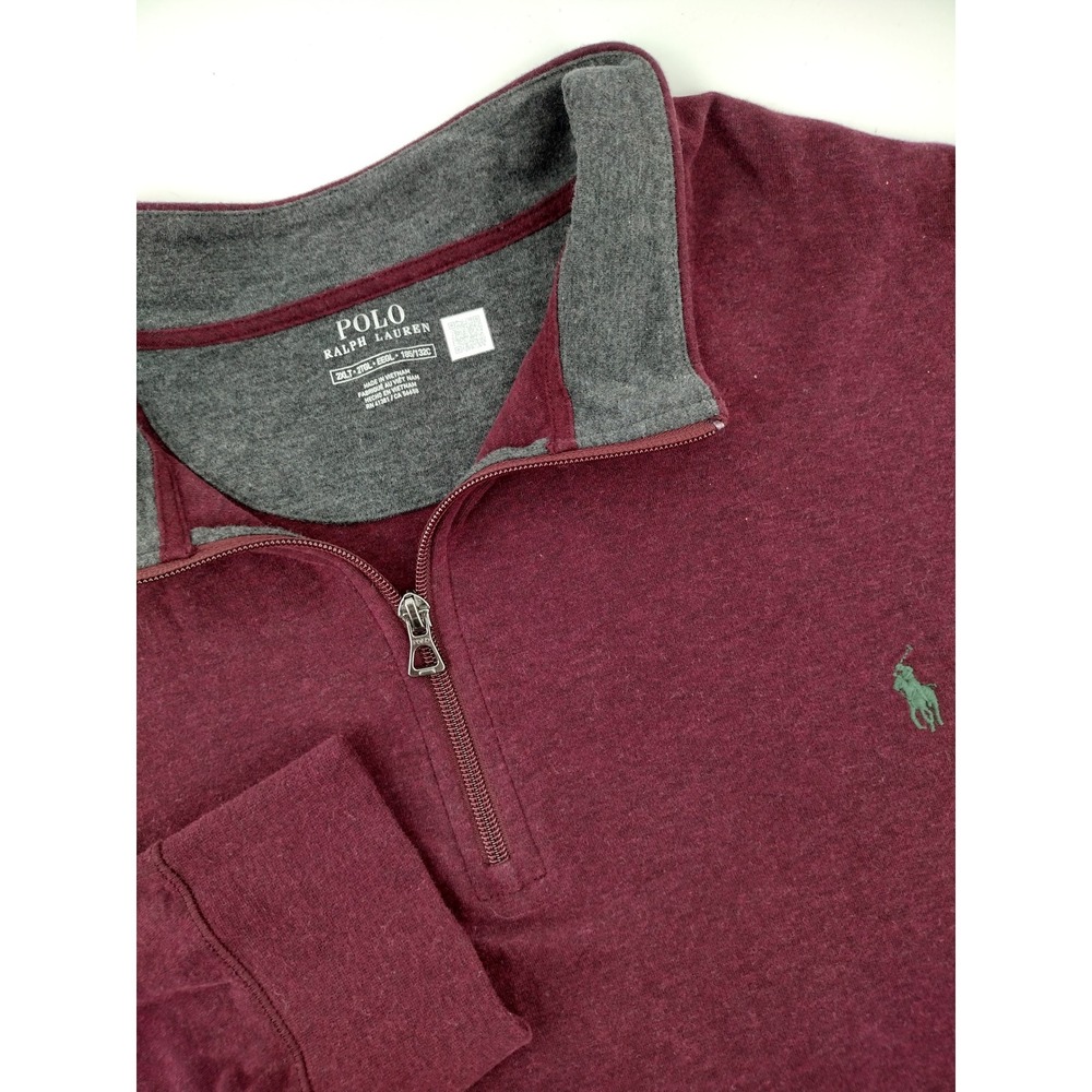 Polo Ralph Lauren Mens 2XLT Burgundy Heather Quarter Zip Pullover Sweater